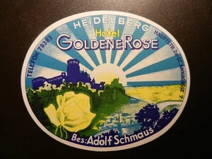 *HOTEL GOLDENE ROSE in HEIDELBERG* VINTAGE HOTEL/LUGGAGE LABEL. 4.00" x 3.50". - Picture 1 of 1