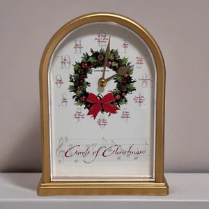 Vintage Musical Christmas Clock Carols Wreath Quartz Holiday Gold Tone Clock - Picture 1 of 5