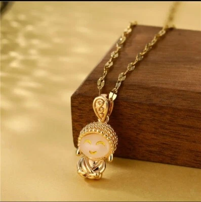 14k gold plated stainless steel lucky small Buddha pendant necklace for men,... - Image 1 of 4