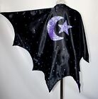 Black & Purple Moon Stars Sequinned Cape Costume Halloween Wizard Fancy Dress
