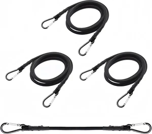 30-Inch Heavy Duty Black Bungee Cords with Carabiner Hooks - 4 Pack - Picture 1 of 12