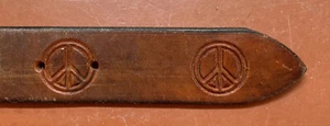 Vintage 1960s Stamped Leather Hippy Peace Sign Belt Size 34 Name Lindsey Stamped - Picture 1 of 16