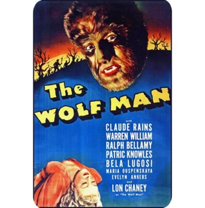 Letrero de metal vintage 8x12 Wolfman 1941 película de terror Lon Chaney Lugosi póster azul - Imagen 1 de 2