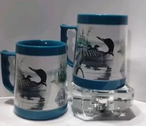 Double Wall Plastic Coffee Tea Mug Loons Vintage Murrell Butler Blue Pair 2 Set - Picture 1 of 8