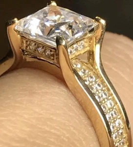 GOLD 14k princess ring yellow cz carat Engagement gift her Size 7 6 8 - Picture 1 of 9
