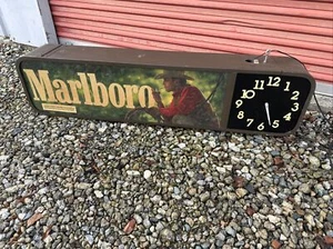 Marlboro Light Up Clock With Man Smocking Cigar Metal Sides As Is Vintage Retro - Picture 1 of 13