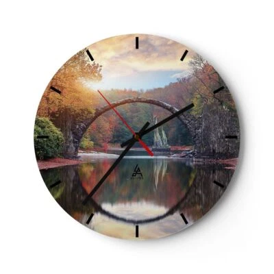 Orologio da Parete in Vetro 30x30cm Giardino rododendri ponte Moderno Silenzioso - Immagine 1 di 4