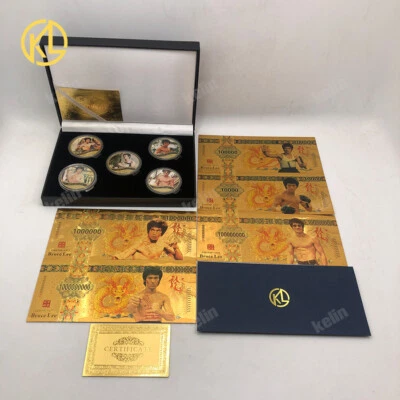 5 pc Chinese Kungfu Super Star Gold Banknote +5pcs Gold Coin set In Box - Image 1 of 4