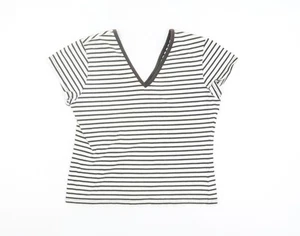 T-shirt donna Fabrizio M nera a righe scollo a V casual - Foto 1 di 12