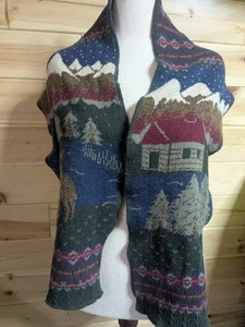 Vintage Northern Treasures Parkhurst Scarf Moose Winter Mountains Cabin Outdoor - Picture 1 of 10