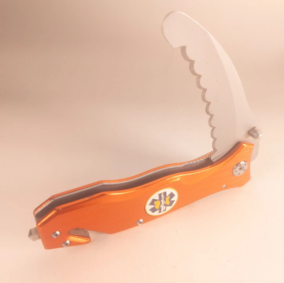 Cuchillo de rescate EMS EMT cuchillo de bolsillo plegable naranja cortador de cinturón de seguridad estrella de la vida Foto 1 de 4