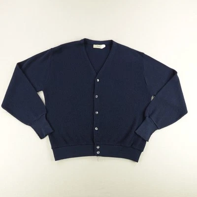 Vintage LL Bean Sweater Mens Large Navy Blue Button Cardigan Acrylic Knit 80s - Image 1 of 4