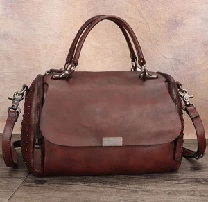 LRTO Echtleder Damen Vintage Crossbody Schultertasche Umhängetasche Nieten  - Bild 1 von 16