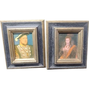 Vintage Holz gerahmte Drucke König Heinrich VIII Königin Elizabeth Athene England 9 x 11 Zoll - Bild 1 von 14