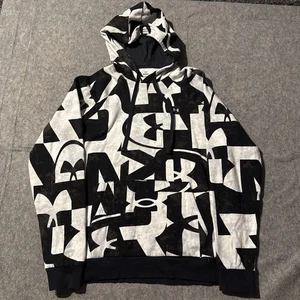 Felpa con cappuccio Under Armour Rival Fleece uomo grande nero/bianco logo astratto all over  - Foto 1 di 8