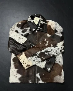 Cowhide Hair-On Calfskin Leather Jacket Unisex Western Rodeo Zip-Up Fur Coat - Picture 1 of 7