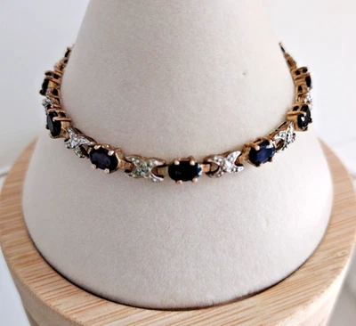 Pulsera XOXO Zafiro Genuino Azul 12 Gemas Oro Probado Más de 925 Esterlina LEER Foto 1 de 4
