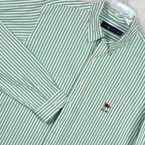 Ralph Lauren Embroidered Yacht Club Shirt Mens XXL Green White Striped Preppy - Picture 1 of 10