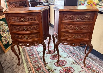 Continental French Provincial Carved Wood Nightstands - Pair - Image 1 of 4