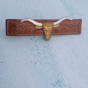 Vintage Hickok USA signierte Leder Krawattenklammer Stierkopf Lenkung - Bild 1 von 8