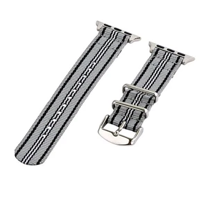 Grey/Black/White - 2 Piece Classic SS Nylon Watch Band for 42mm Apple Watch - Picture 1 of 1