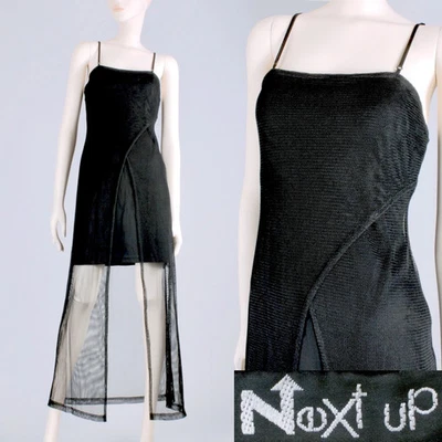 S/M Mini Vestido Sin Mangas Vintage Años 90 Negro Transparente Malla Gótico Club Y2K Foto 1 de 4