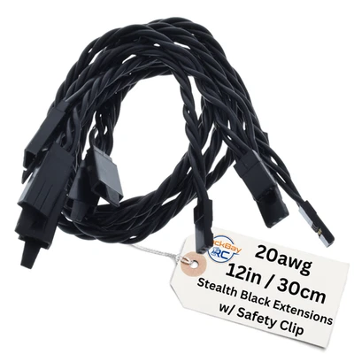 (5) 30CM Twisted 20awg Black Servo Extension Leads JR / Hitec w/ Safety Clips - Image 1 of 2
