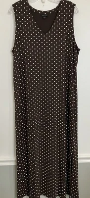 Vestido J Jill Shift XL Marrón Lunares Cuello en V Sin Mangas Tejido Líquido Oficina Foto 1 de 4