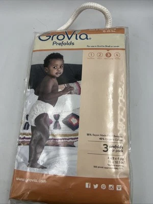 Grovia Prefolds Cloth Diapers Sz 3 Org Cotton Bmb 15x18.5"  Infant Long NIP NEW - Image 1 of 4
