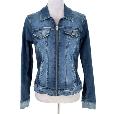 Chaqueta de mezclilla Guess para mujer azul medio elástico algodón cremallera completa bolsillos de jean Foto 1 de 4