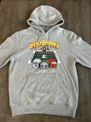 Starter Bud Bowl Hoodie Men’s Large Gray Budweiser Bud Light Football Sweatshirt - Image 1 of 4