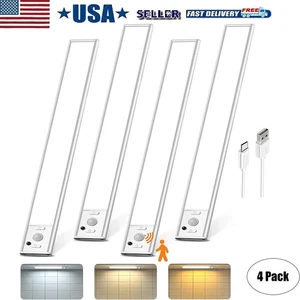 4Pcs LED Motion Sensor Under Cabinet Closet Light USB Rechargeable Kitchen Lamp - Picture 1 of 8