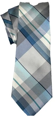 Calvin Klein Neck Tie Beautiful Multi-Light Blue Gray Plaid 60" Long 3.25” Wide - Image 1 of 4