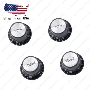 4x perillas reflectoras de guitarra estilo años 60 negras/plateadas perillas de sombrero superior para Les Paul SG - Imagen 1 de 6