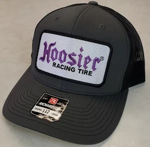 HOOSIER RACING TIRE Patch on Richardson 112 Trucker Hat Snapback Charcoal/Black  - Picture 1 of 8