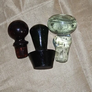 Antiker Flaschenverschluss 3 Stück Bernstein, klar, dunkelgrün  - Bild 1 von 11