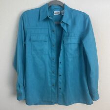Chico's Shirt Womens 0 Blue Faux Suede Button Up Long Sleeve Shirt