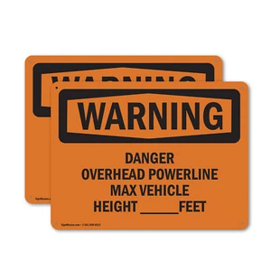 (2 Pack) Danger Overhead Powerline Max Vehicle Height OSHA Warning Sign Decal - Picture 1 of 21