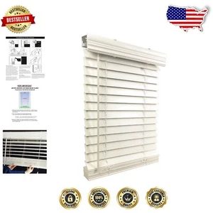 Durable Cordless Faux Wood Blinds for Widths 22 1/2" - 22 3/4", Easy Install - Picture 1 of 9