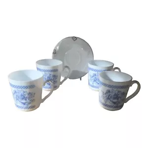 Arcopal Honorine 4x 22cl tazas y platillos estriados azul y blanco vaso de leche francés - Imagen 1 de 9