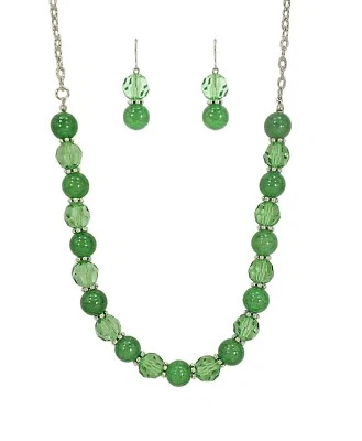 绿色珠饰项链和耳环套装设计圆形绿色玻璃珠 全新 — 第 1/4 张图片