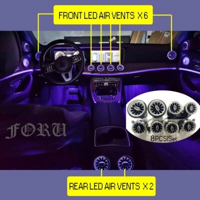 Fits For Mercedes Benz E-Class Ambient Light Kit- 8PC LED Vents, 64 Colors AC - Image 1 of 4