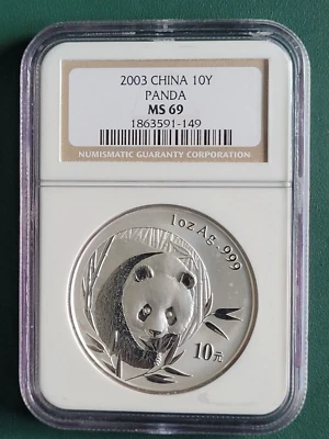 2003 China Coin Panda 1 oz 0.999 Silver coin NGC MS69 - Image 1 of 2