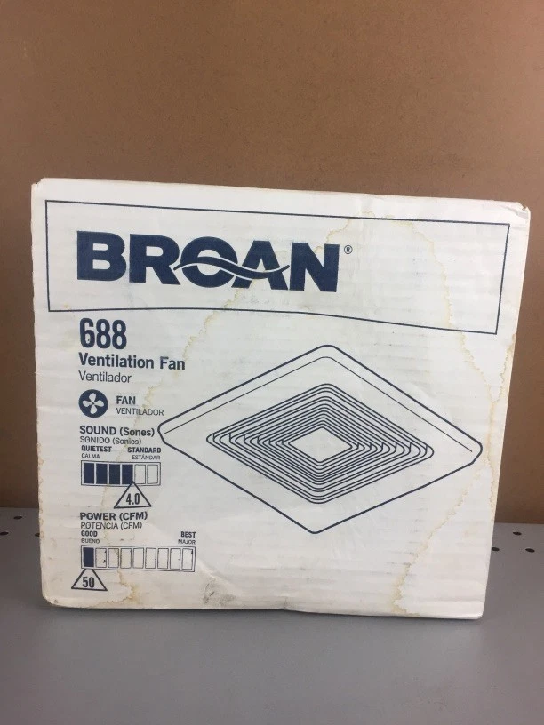 Broan 688 Ceiling and Wall Mount Fan 50 CFM 4.0 Sones White Plastic Grille 3.5 Lbs