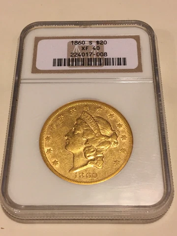 1860-S XF40 NGC Liberty Double Eagle $20 Gold Coin lustrous nice appeal (no pcgs Cover