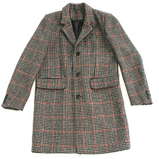 TOPMAN Houndstooth Check OVERCOAT Men's Small S Wool Blend Button Front Gray Red