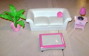 Vintage Barbie Sofa & Other Living Room Furniture White & Pink