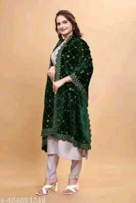 Heavy Embroidered Dupatta Heavy Velvet Dupatta Bridal shawl traditional chunni - Image 1 of 4