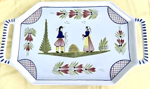 Vintage Henriot QUIMPER ~ handgefertigt & bemalt 19" GRIFF TABLETT Mann & Dame, Frankreich - Bild 1 von 9
