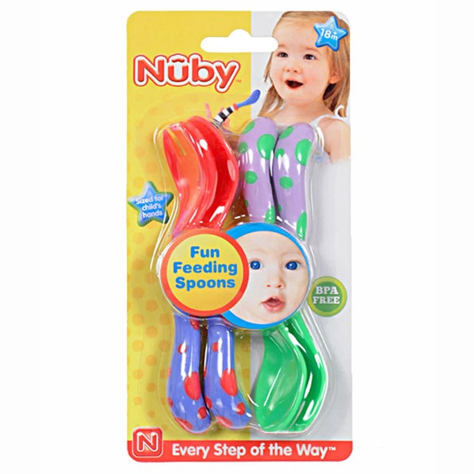 Nuby Baby Toddler Easy Grip Fun Feeding Forks Spoons 2 PACK SET - BPA FREE 18 m+ - Image 1 of 1